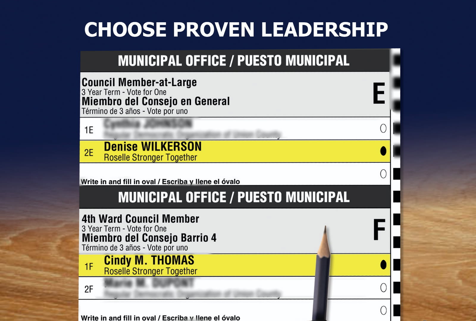 Sample ballot showing Cindy Thomas for 4th Ward Council Member